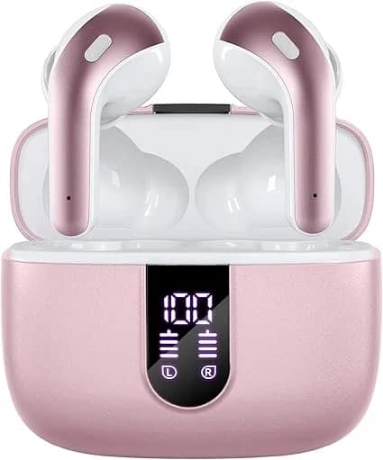 AGRY Bluetooth Headphones True Wireless Earbuds 60H Playback LED Power Display Earphones with Wireless Charging Case IPX5 Waterproof in-Ear Ear buds with Mic for TV Smart Phone Laptop Computer Sports
