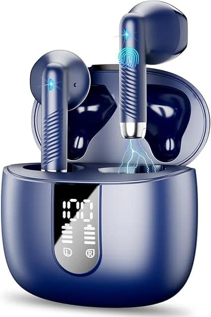 TAGRY Bluetooth Headphones True Wireless Earbuds 60H Playback LED Power Display Earphones with Wireless Charging Case IPX5 Waterproof in-Ear Ear buds with Mic for TV Smart Phone Laptop Computer Sports